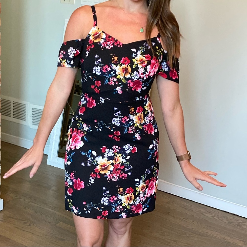 Express - Black Floral Dress with Straps Two Ways Size 0